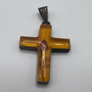 925 Mexico Stamped Pressed Flower Sterling Silver Cross Pendant